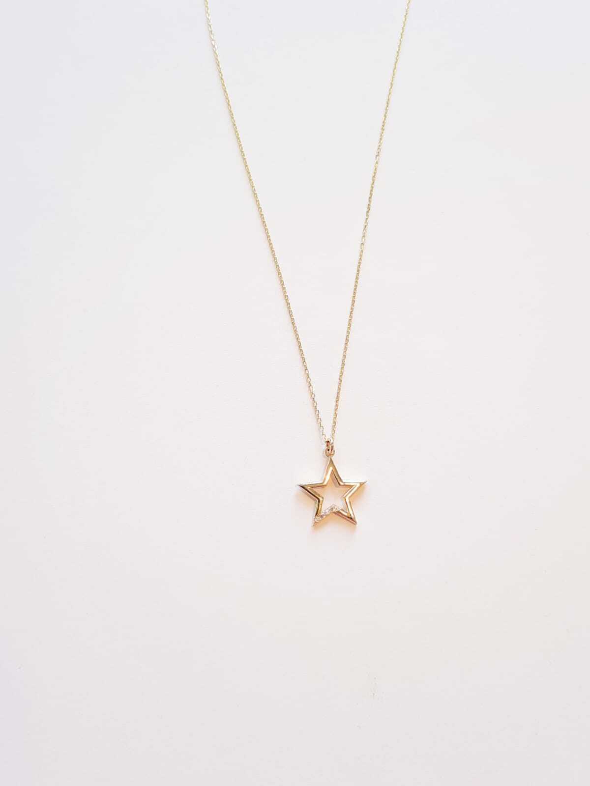 Ermus Gold - Halskette Damen Stern, 14K Goldhalskette mit Weißem Zirkon, Zertifiziert - Ermus Gold