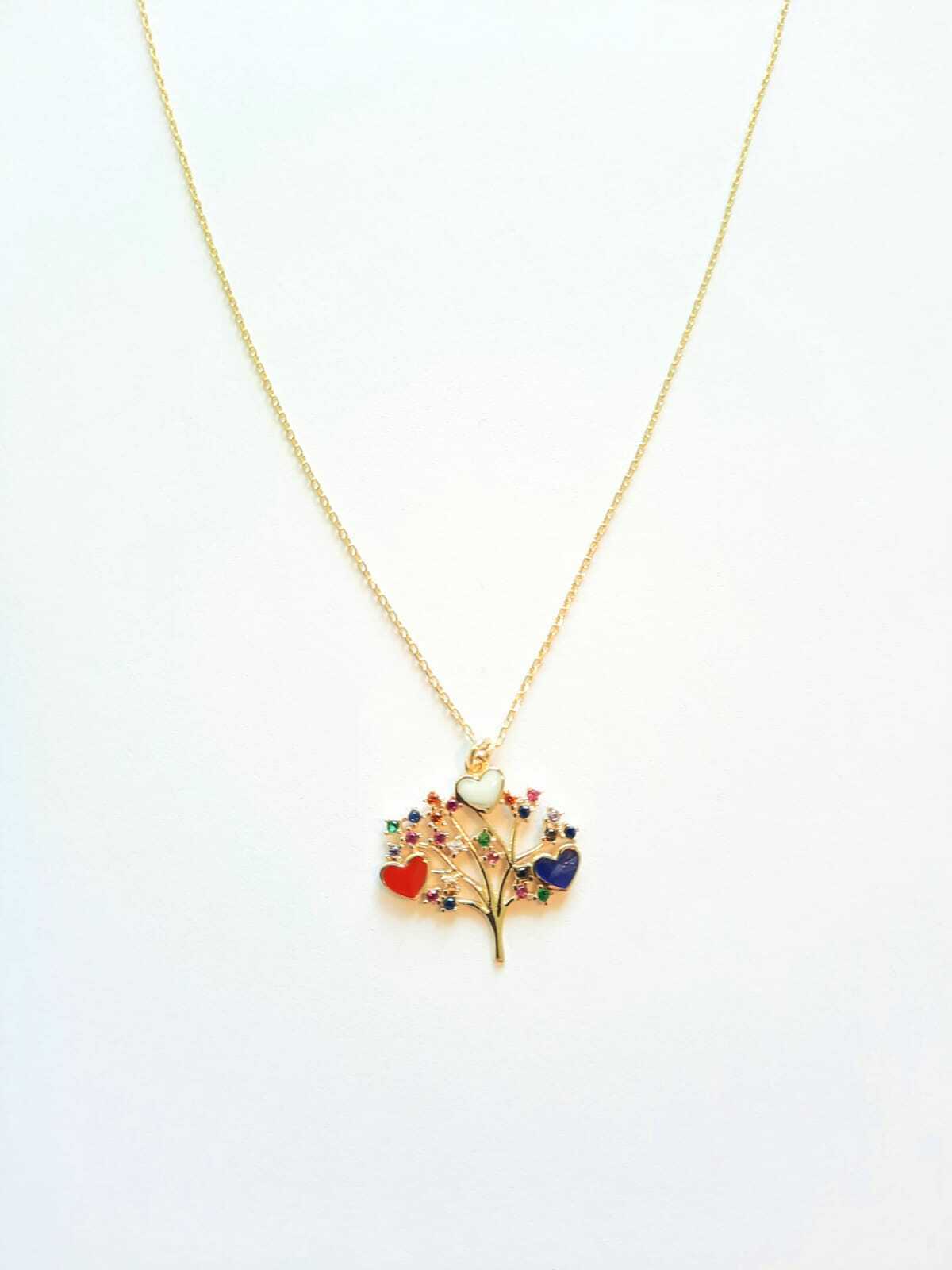 Ermus Gold – 14 Karat Baum des Lebens Goldkette, Weißer Zirkon, Zertifiziert, 42 cm - Ermus Gold