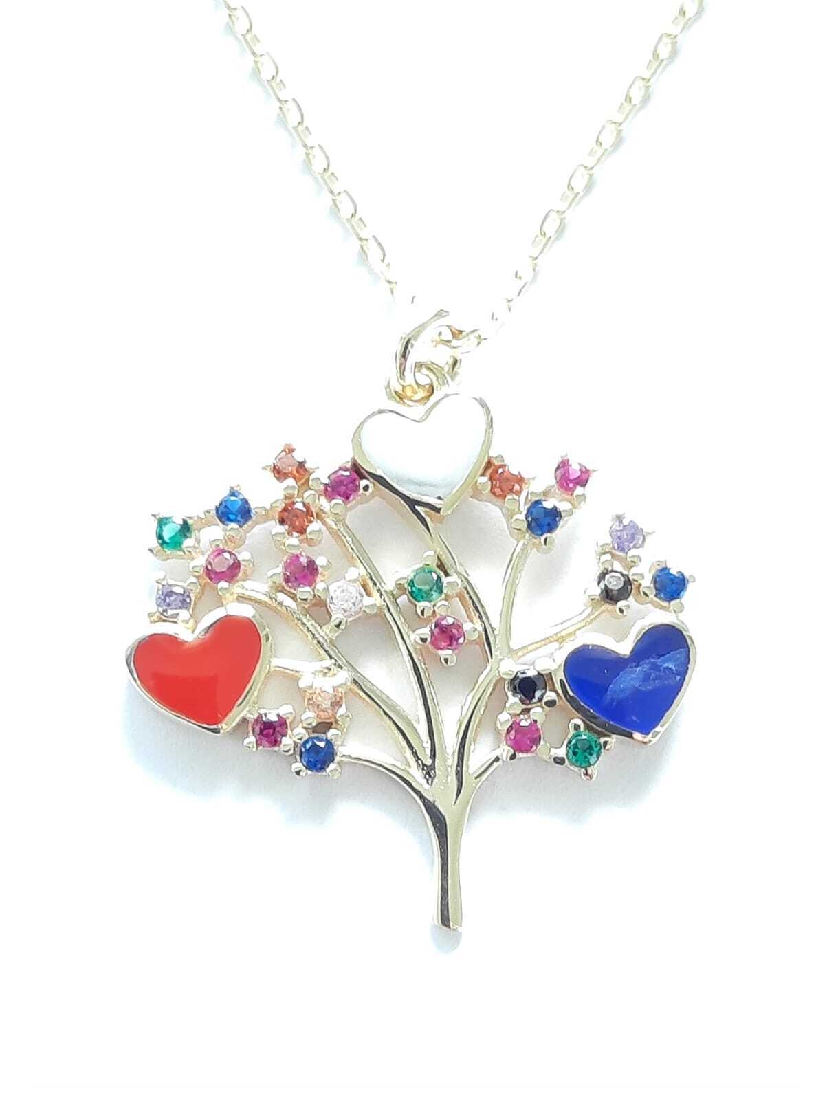 Ermus Gold – 14 Karat Baum des Lebens Goldkette, Weißer Zirkon, Zertifiziert, 42 cm - Ermus Gold