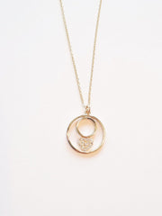 Ermus Gold – 14 Karat Herz im Kreis Goldkette, Weißer Zirkon, Zertifiziert, 42 cm - Ermus Gold