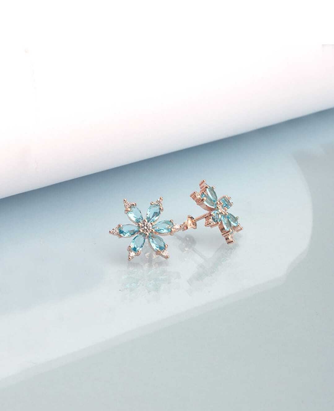 Ermus Gold – Aquamarin Stein Narzisse Blumen Ohrringe 925 Sterling Silber Rose Vergoldet – Handgemachter Schmuck - Ermus Gold