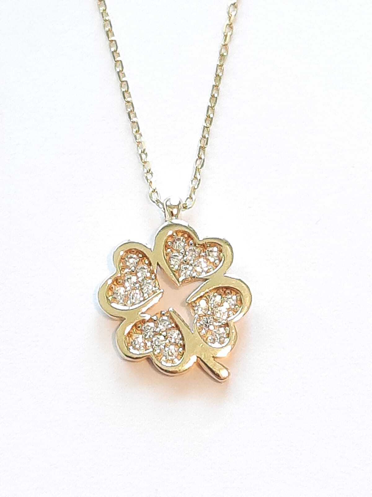 Ermus Gold – Elegante Vierblättriges Kleeblatt Halskette – 14K Gold mit Zirkon & Zertifikat - Ermus Gold