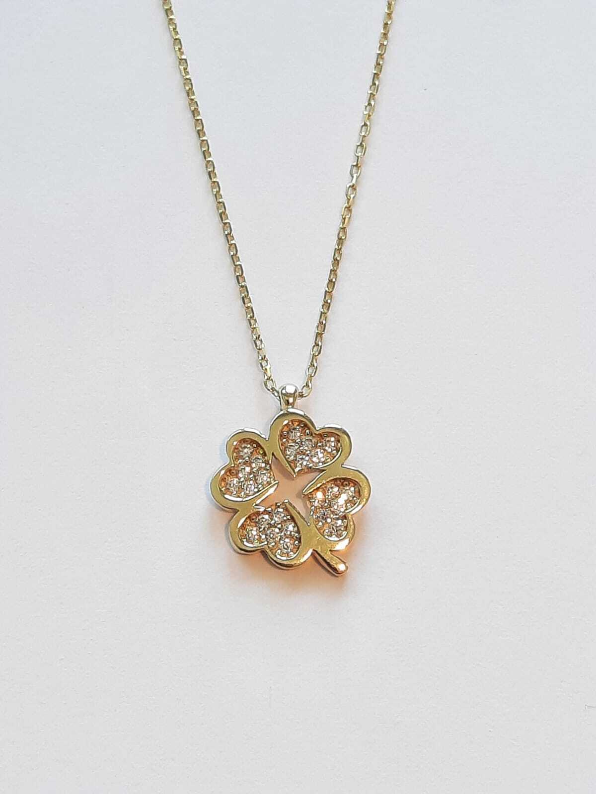 Ermus Gold – Elegante Vierblättriges Kleeblatt Halskette – 14K Gold mit Zirkon & Zertifikat - Ermus Gold