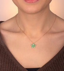 Ermus Gold – Gänseblümchen Halskette 925 Sterlingsilber mit grünem Zirkon Stein, Rose Vergoldet - Ermus Gold