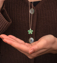 Ermus Gold – Gänseblümchen Halskette 925 Sterlingsilber mit grünem Zirkon Stein, Rose Vergoldet - Ermus Gold