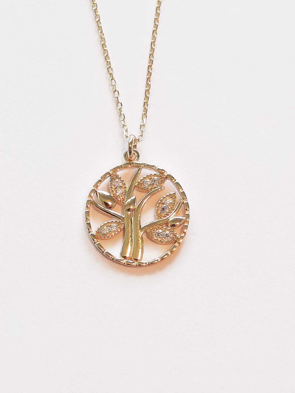 Ermus Gold – Goldhalskette Baum des Lebens 14K 585 Gold mit Weißem Zirkon, 42 cm - Ermus Gold