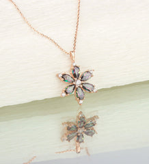 Ermus Gold – Mystic Topaz Liebe Flower Halskette 925 Sterling Silber Rose Vergoldet – Handgemachter Schmuck - Ermus Gold