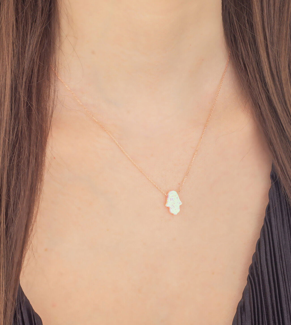 Ermus Gold – Opal Stein Mutter Hand Halskette aus 925 Sterlingsilber, Rose Vergoldet - Ermus Gold