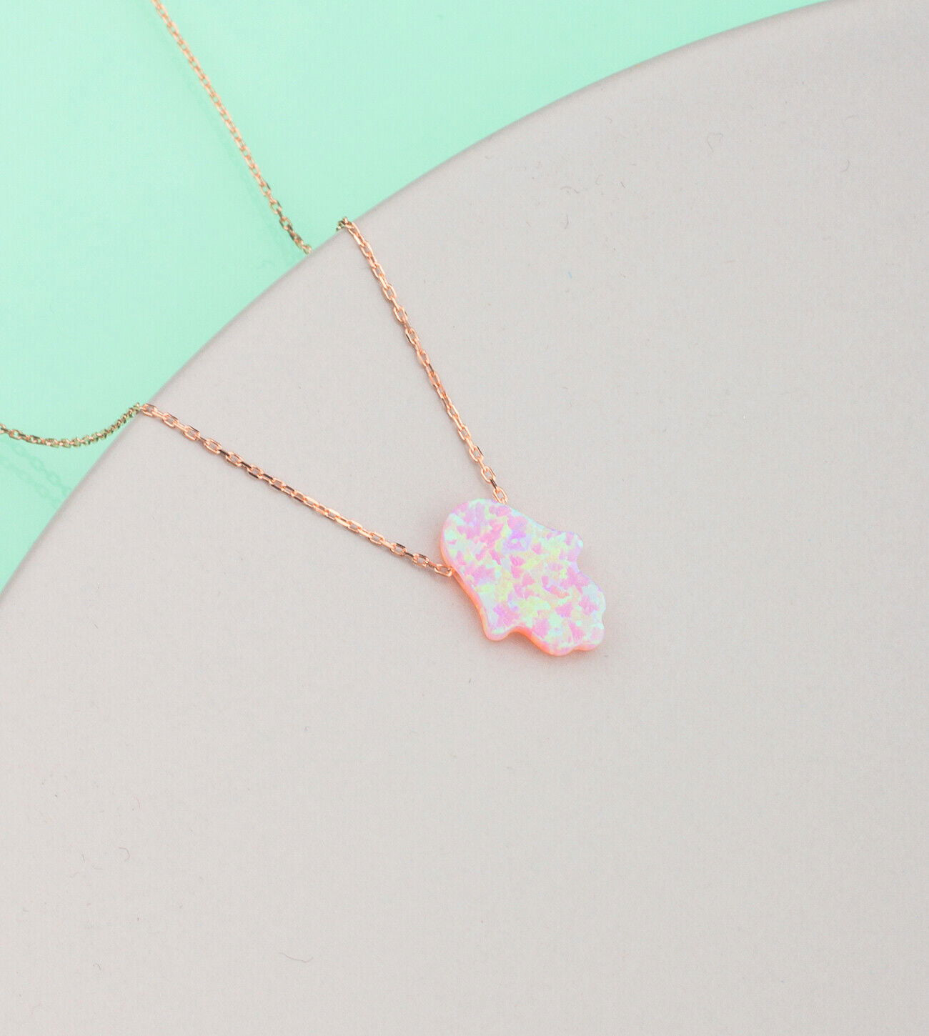 Ermus Gold – Opal Stein Mutter Hand Halskette aus 925 Sterlingsilber, Rose Vergoldet - Ermus Gold