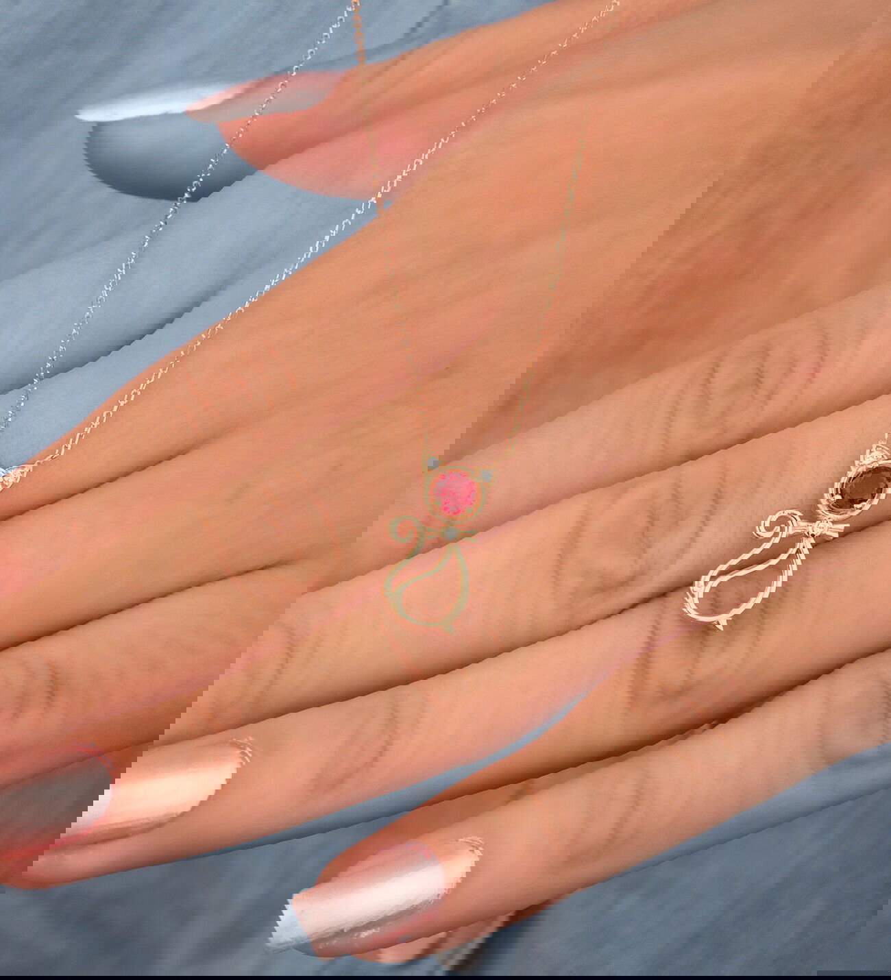 Ermus Gold – Rubin Stein Katze Halskette 925 Sterling Silber Rose vergoldet – Handgemachter Schmuck - Ermus Gold