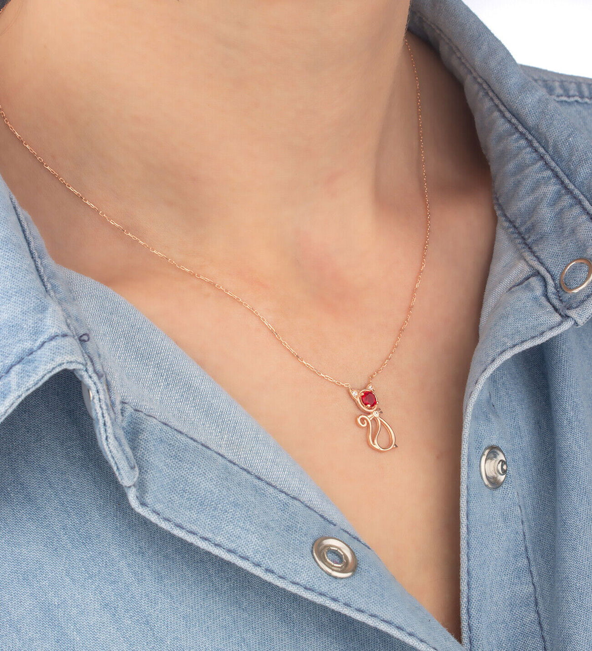 Ermus Gold – Rubinstein Katze Halskette aus 925 Sterling Silber, Handgefertigter Schmuck - Ermus Gold