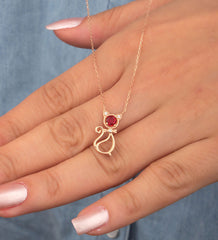 Ermus Gold – Rubinstein Katze Halskette aus 925 Sterling Silber, Handgefertigter Schmuck - Ermus Gold