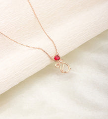 Ermus Gold – Rubinstein Katze Halskette aus 925 Sterling Silber, Handgefertigter Schmuck - Ermus Gold