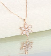 Ermus Gold – Weiße Liebes Blumen Halskette aus 925 Sterling Silber, Rose Vergoldet, Handgemachter Schmuck - Ermus Gold