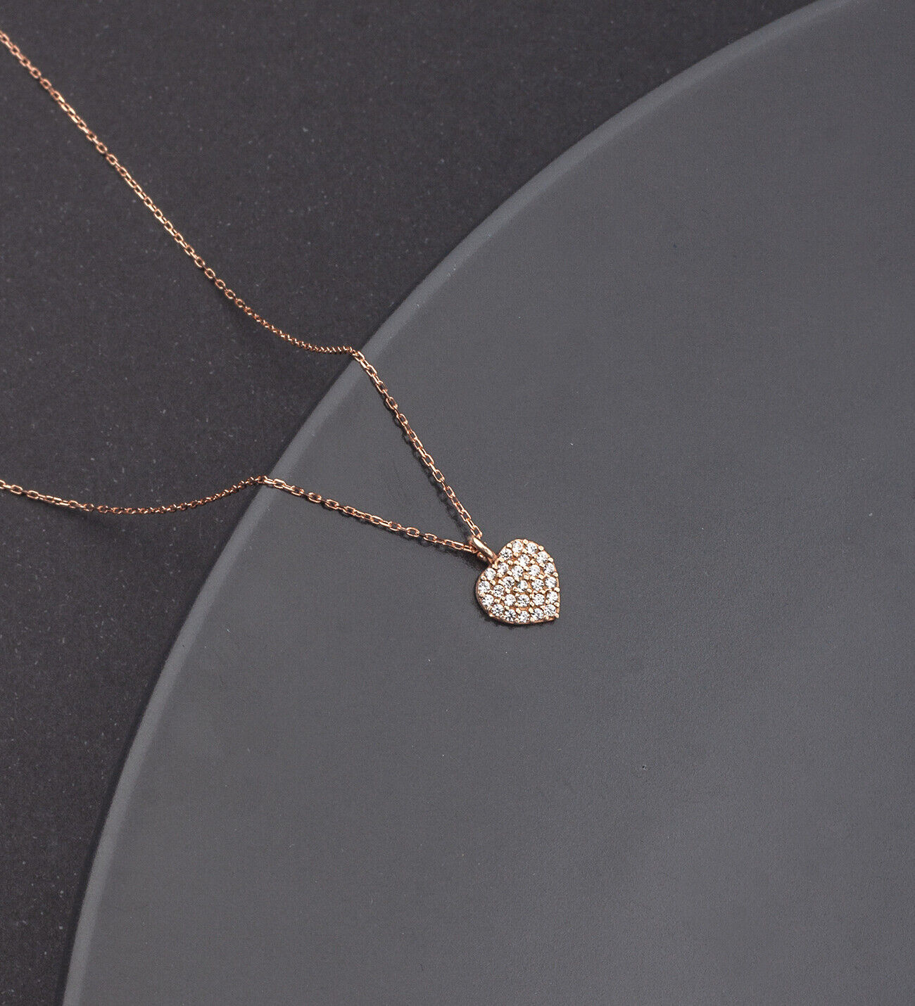 Ermus Gold – Zirkon Stein Herz Halskette 925 Sterling Silber Rose Vergoldet – Handgemachter Schmuck - Ermus Gold