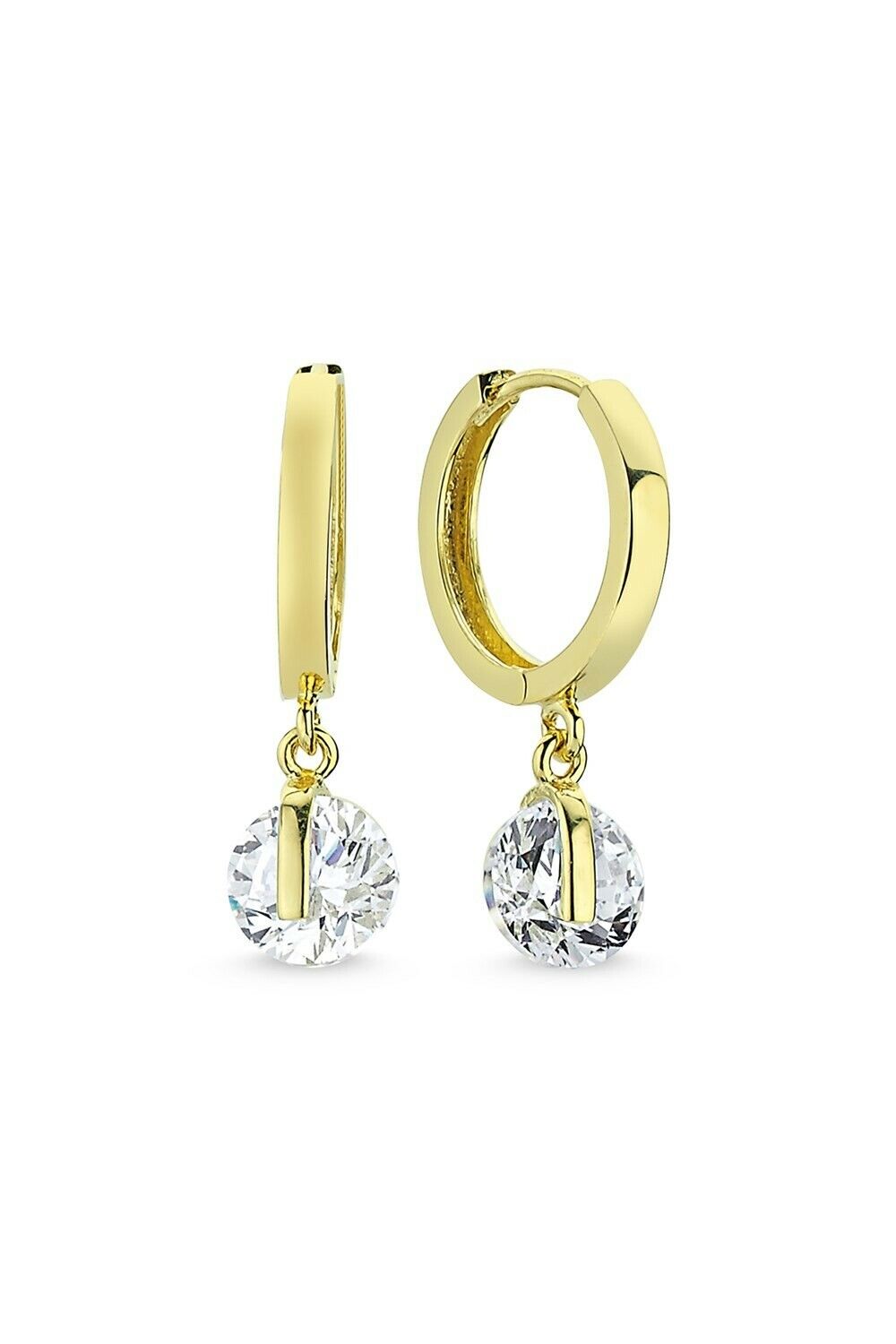 Gold Ohrringe mit Weißen Zirkonsteinen – 14K Gold, Handgefertigt, Perfektes Geschenk - Ermus Gold