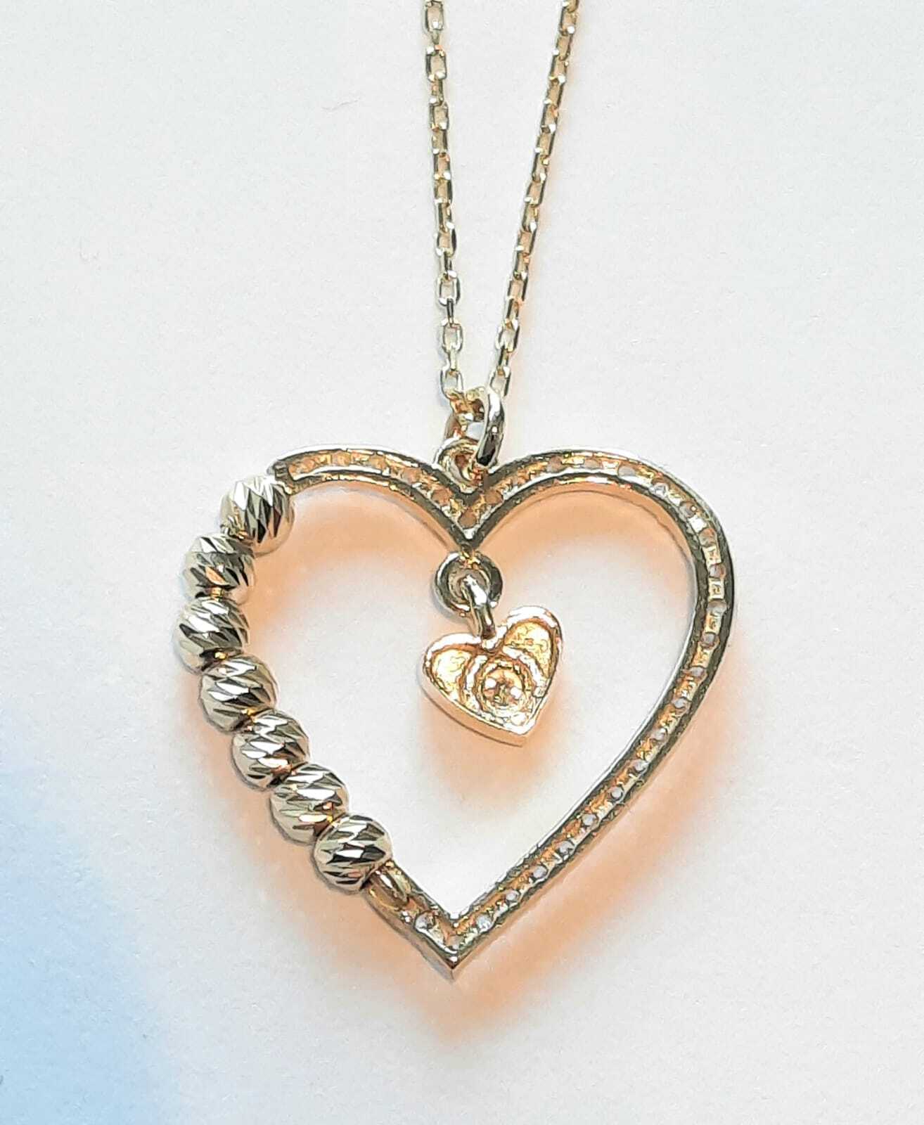 Halskette Damen Herz im Herzen, 14 Karat Gold, Zirkon, 42 cm - Ermus Gold