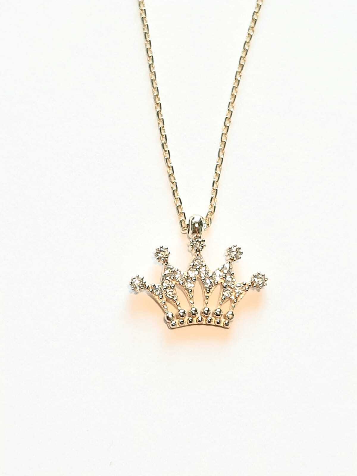 Halskette Damen König Crown, 14K 585 Gold, Weißer Zirkon, 42 cm - Ermus Gold