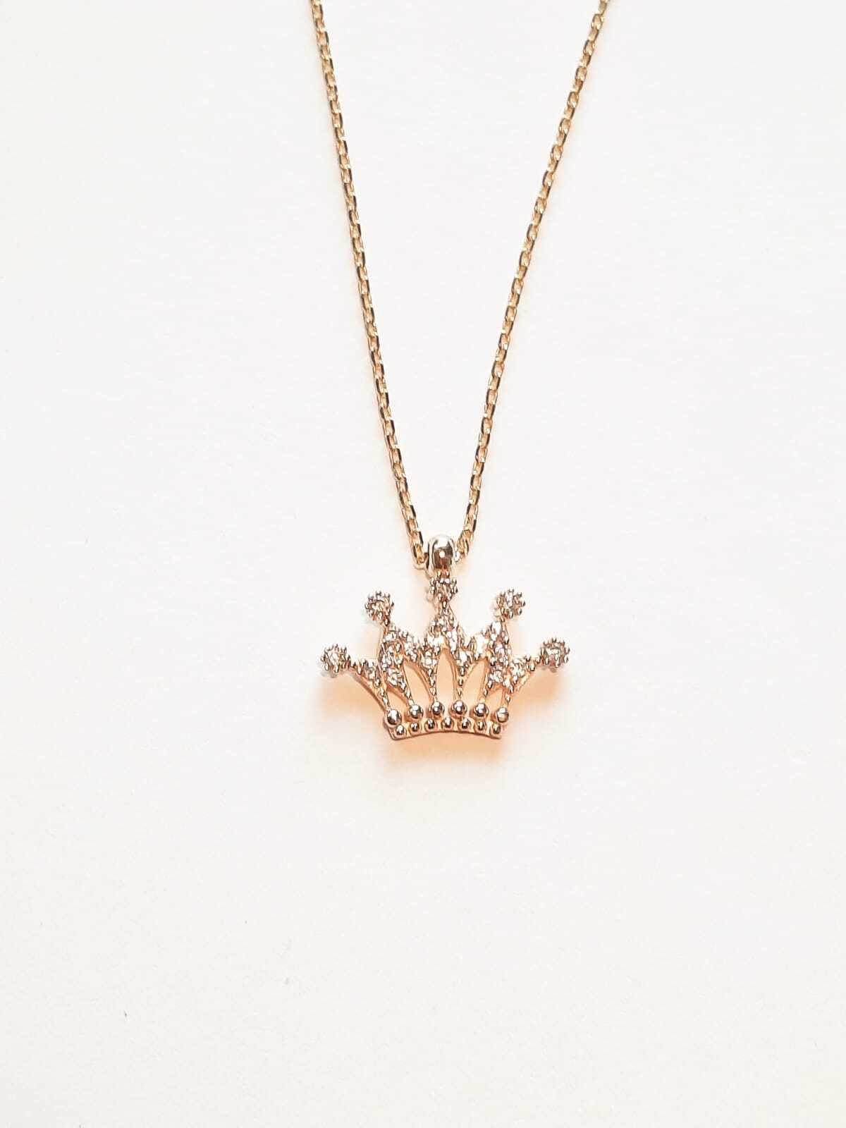 Halskette Damen König Crown, 14K 585 Gold, Weißer Zirkon, 42 cm - Ermus Gold