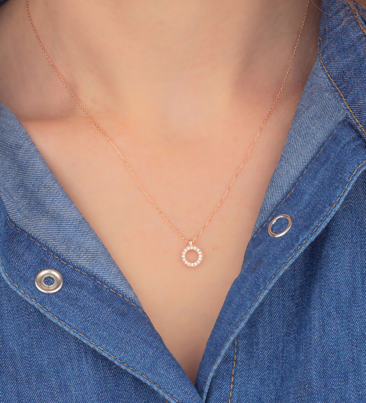 Halskette Damen Kreiskette, 925 Sterlingsilber, Rose Vergoldet, Zirkon - Ermus Gold
