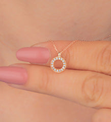 Halskette Damen Kreiskette, 925 Sterlingsilber, Rose Vergoldet, Zirkon - Ermus Gold