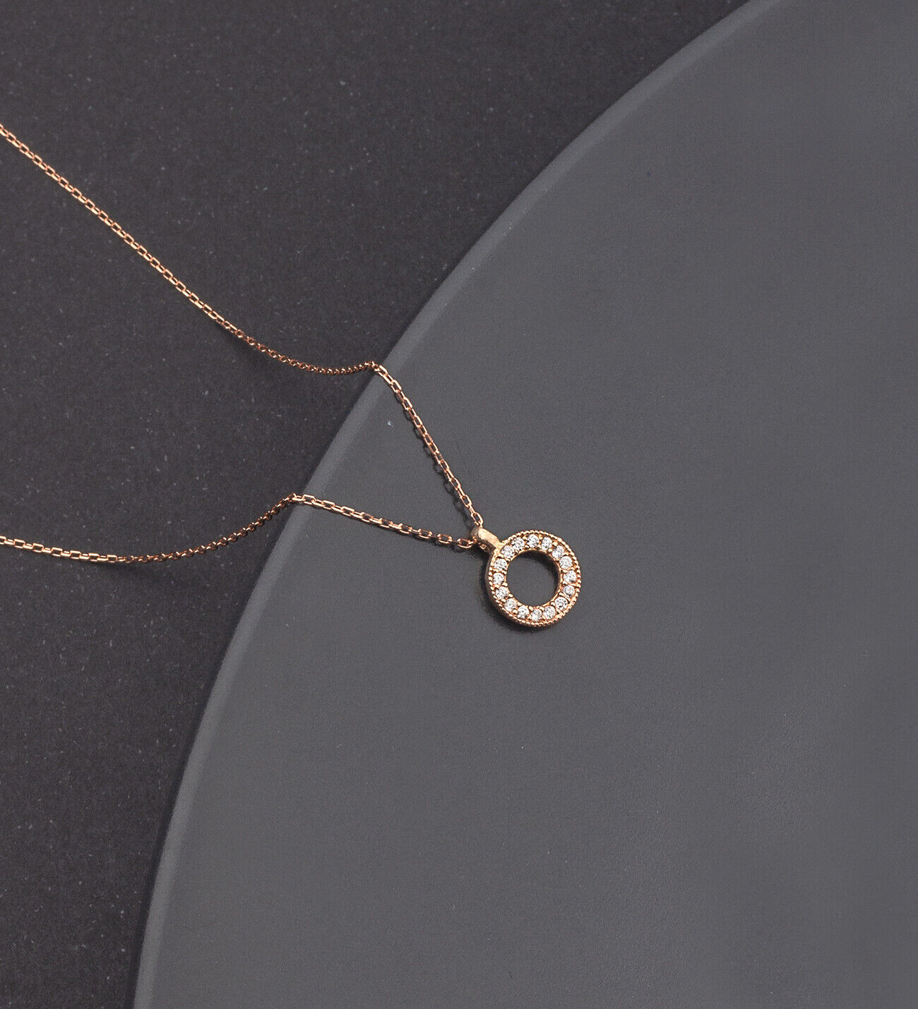 Halskette Damen Kreiskette, 925 Sterlingsilber, Rose Vergoldet, Zirkon - Ermus Gold