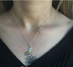 Halskette Damen Pfau, 14K Gelbgold, Weißer Zirkon, 42 cm - Ermus Gold
