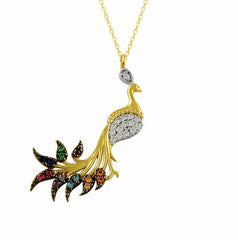 Halskette Damen Pfau, 14K Gelbgold, Weißer Zirkon, 42 cm - Ermus Gold