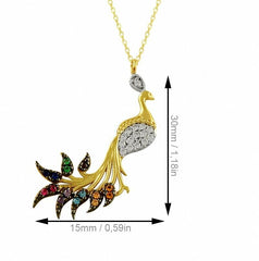Halskette Damen Pfau, 14K Gelbgold, Weißer Zirkon, 42 cm - Ermus Gold