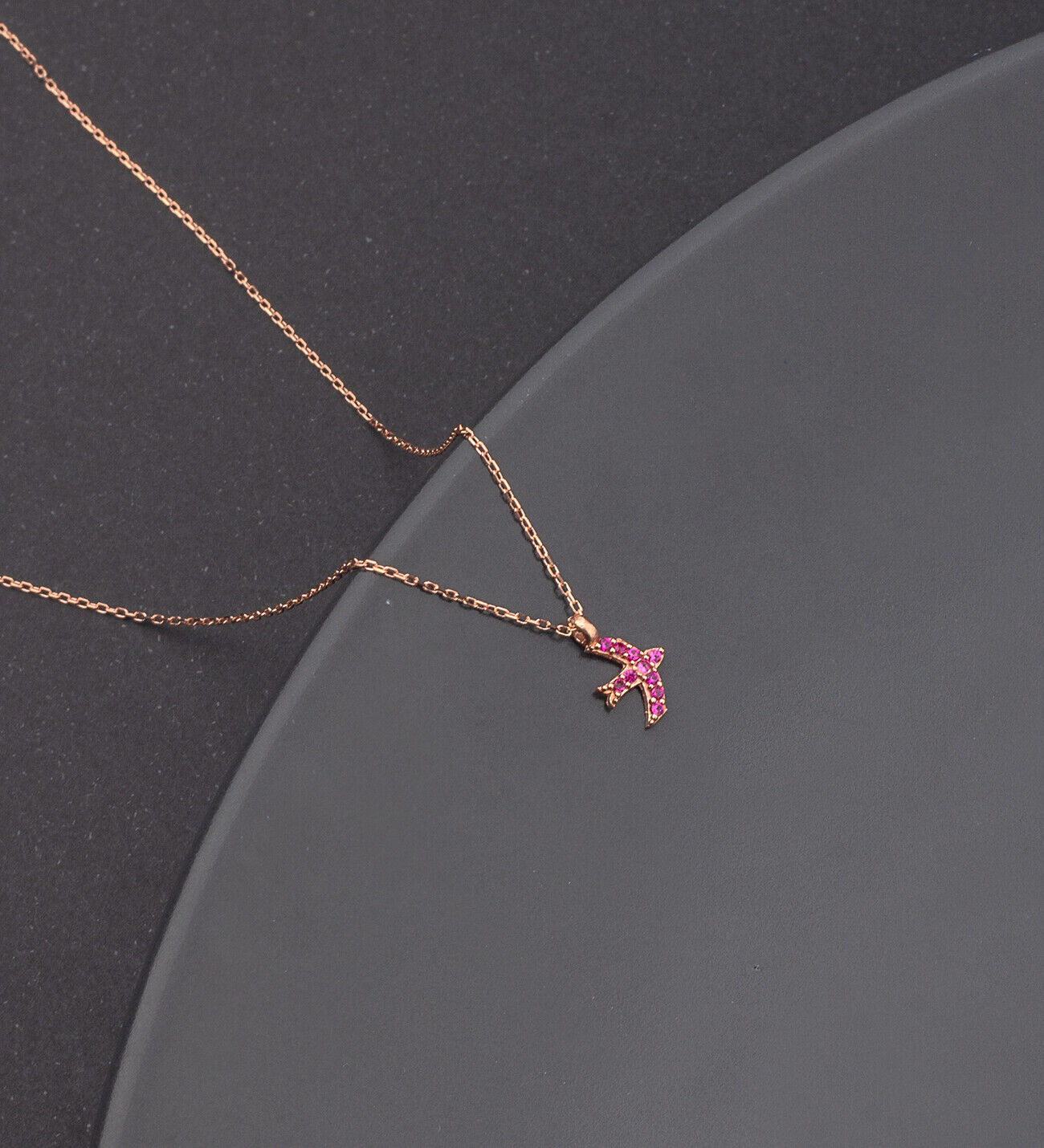 Halskette Damen Rosa Stein Möwe, 925 Sterling Silber, Rose Vergoldet - Ermus Gold