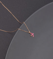 Halskette Damen Rosa Stein Möwe, 925 Sterling Silber, Rose Vergoldet - Ermus Gold