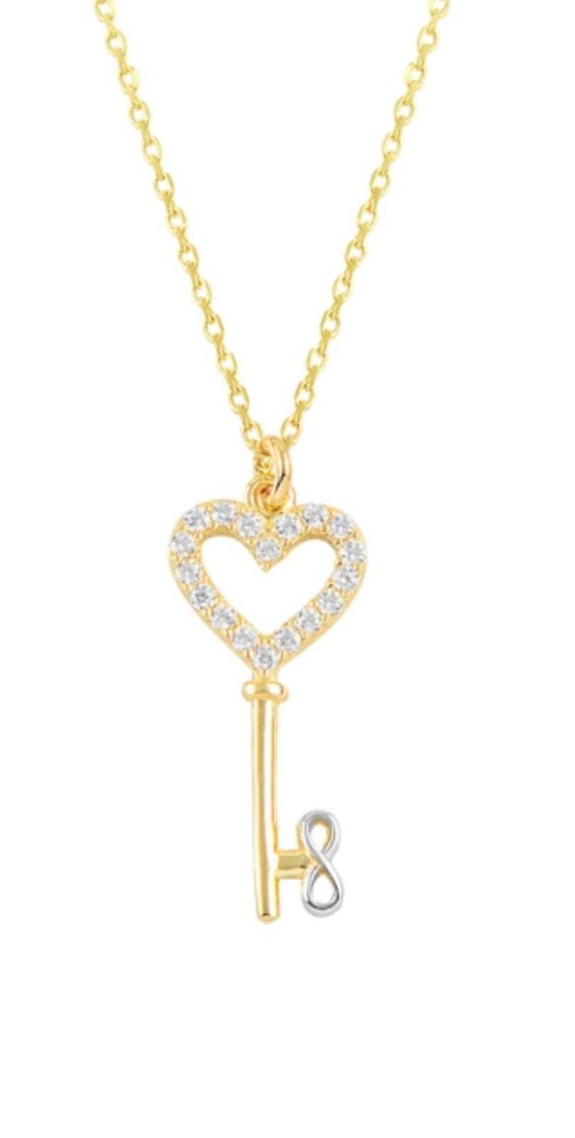 Halskette Damen Schlüsselherz, 14K Gold, Zirkon, Zeitlos Elegant - Ermus Gold