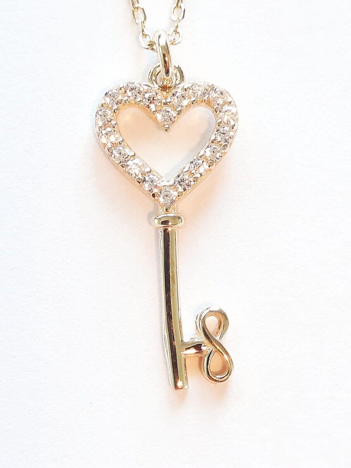Halskette Damen Schlüsselherz, 14K Gold, Zirkon, Zeitlos Elegant - Ermus Gold