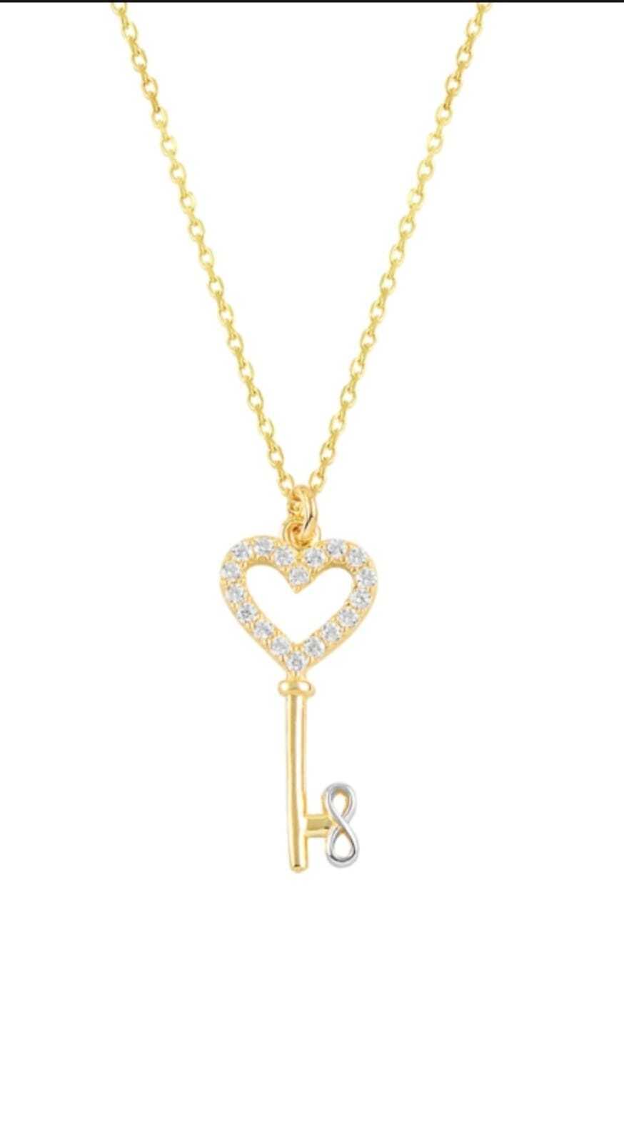 Halskette Damen Schlüsselherz, 14K Gold, Zirkon, Zeitlos Elegant - Ermus Gold