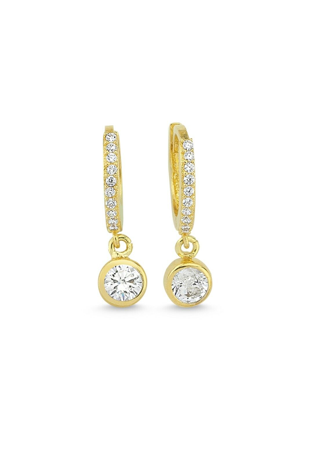 Ohrringe Damen Solitär, 14K Gold, Zirkon, Elegantes Design - Ermus Gold