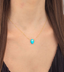 Opal Stein Evil Eye Halskette mit Fatma Mutter Hand – 925 Sterling Silber, Vergoldet - Ermus Gold