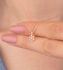Zirkon Stein Gänseblümchen Halskette, 925 Sterling Silber, Rose Vergoldet – Handgemachtes Geschenk - Ermus Gold