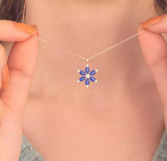 Saphir Stein Narzissen Blumen Halskette aus 925 Sterling Silber ER0583Handgemact